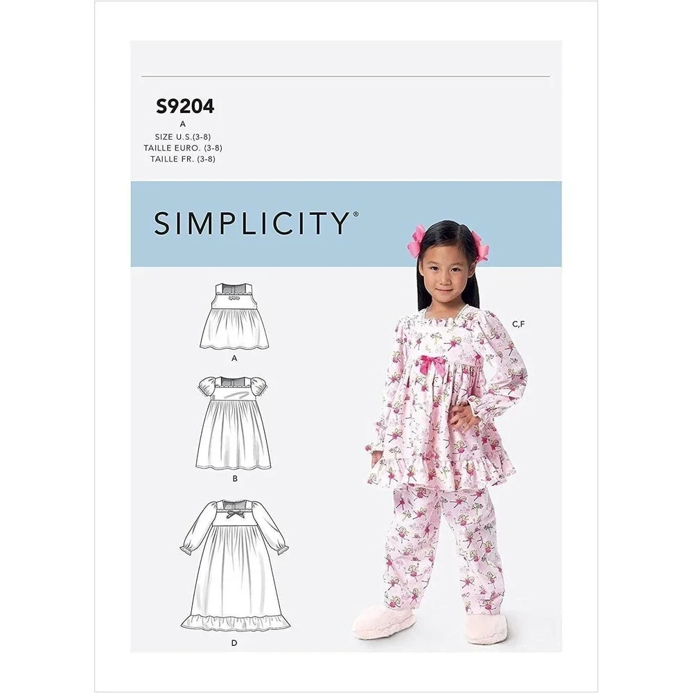Simplicity Sewing Pattern‎ 9204 10699 Girls Pajamas Nightclothes Size 3-8